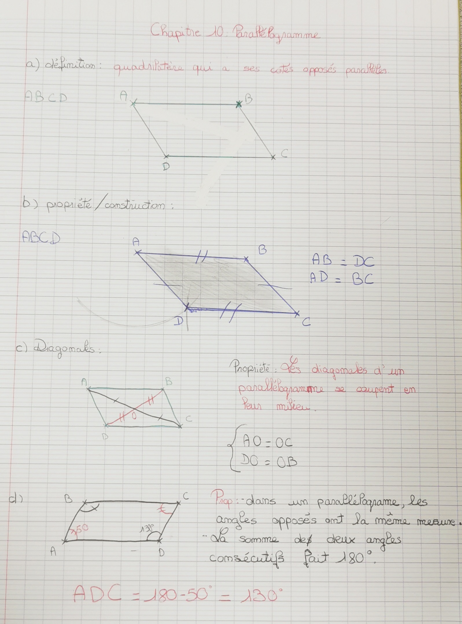 Cours chap 10 parallélogrammes Partie 1°